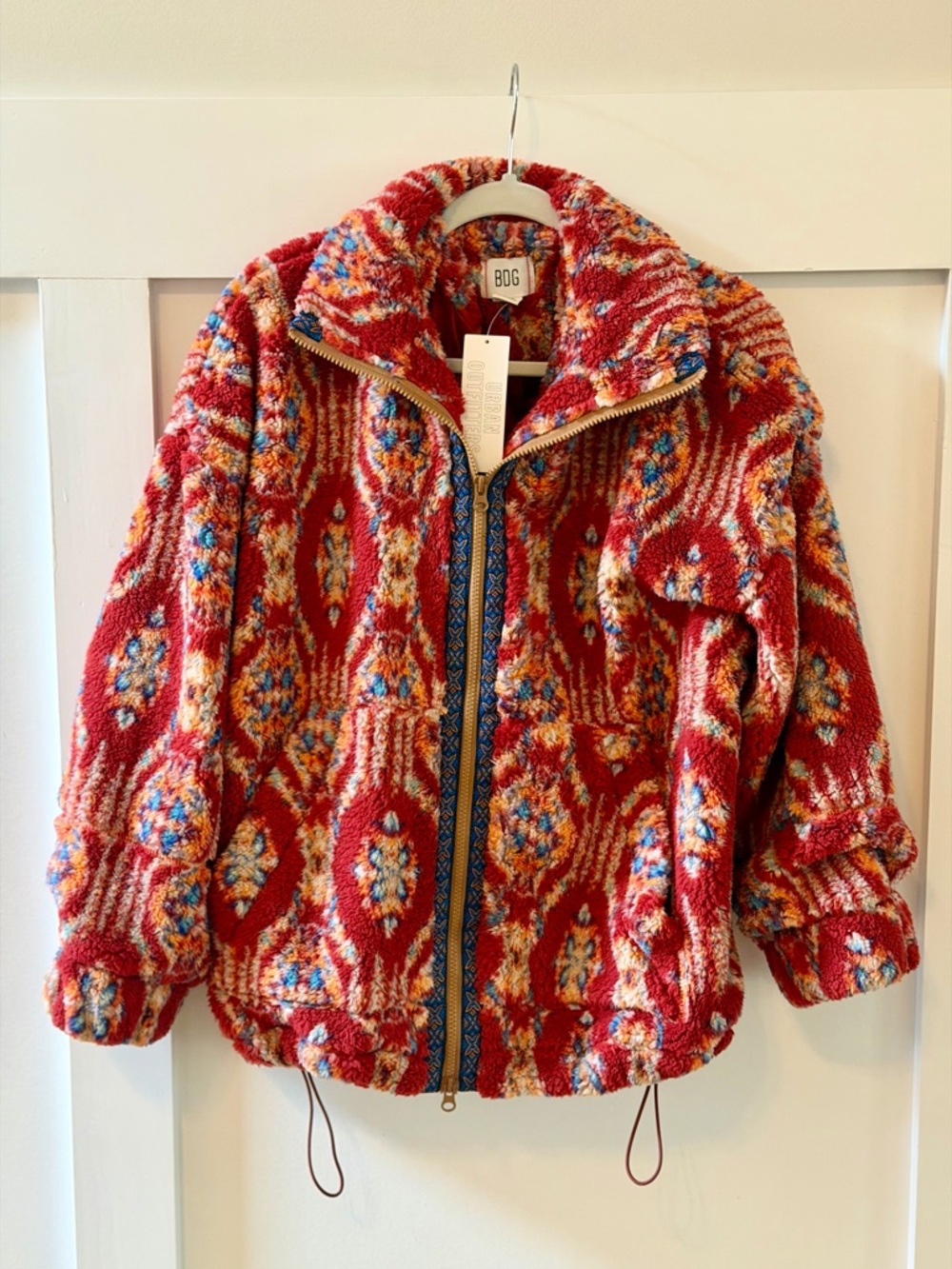 BDG Mae Printed Piled Fleece Zip-Up Jacket in Mini Geo